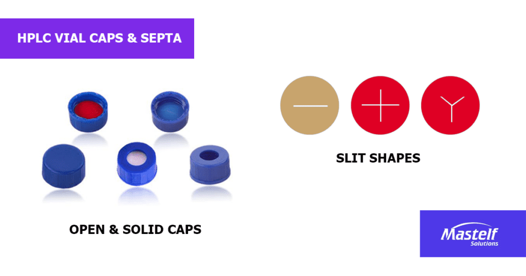 HPLC vial caps and septa