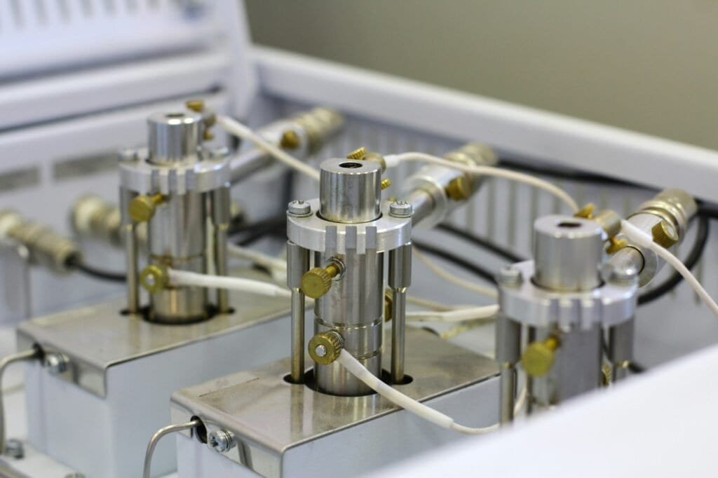 Sensor gas chromatograph. Laboratory chemical equipment. Industrial background. Analytical