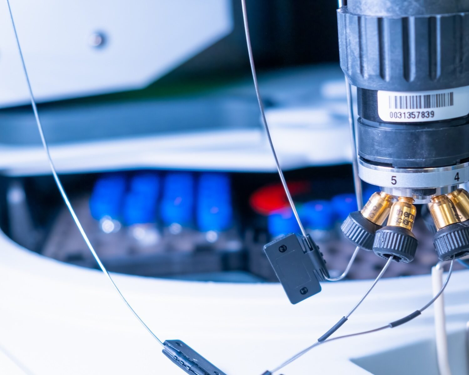 Close up auto sample with HPLC vials for analysis. Liquid chromatography instrumental method